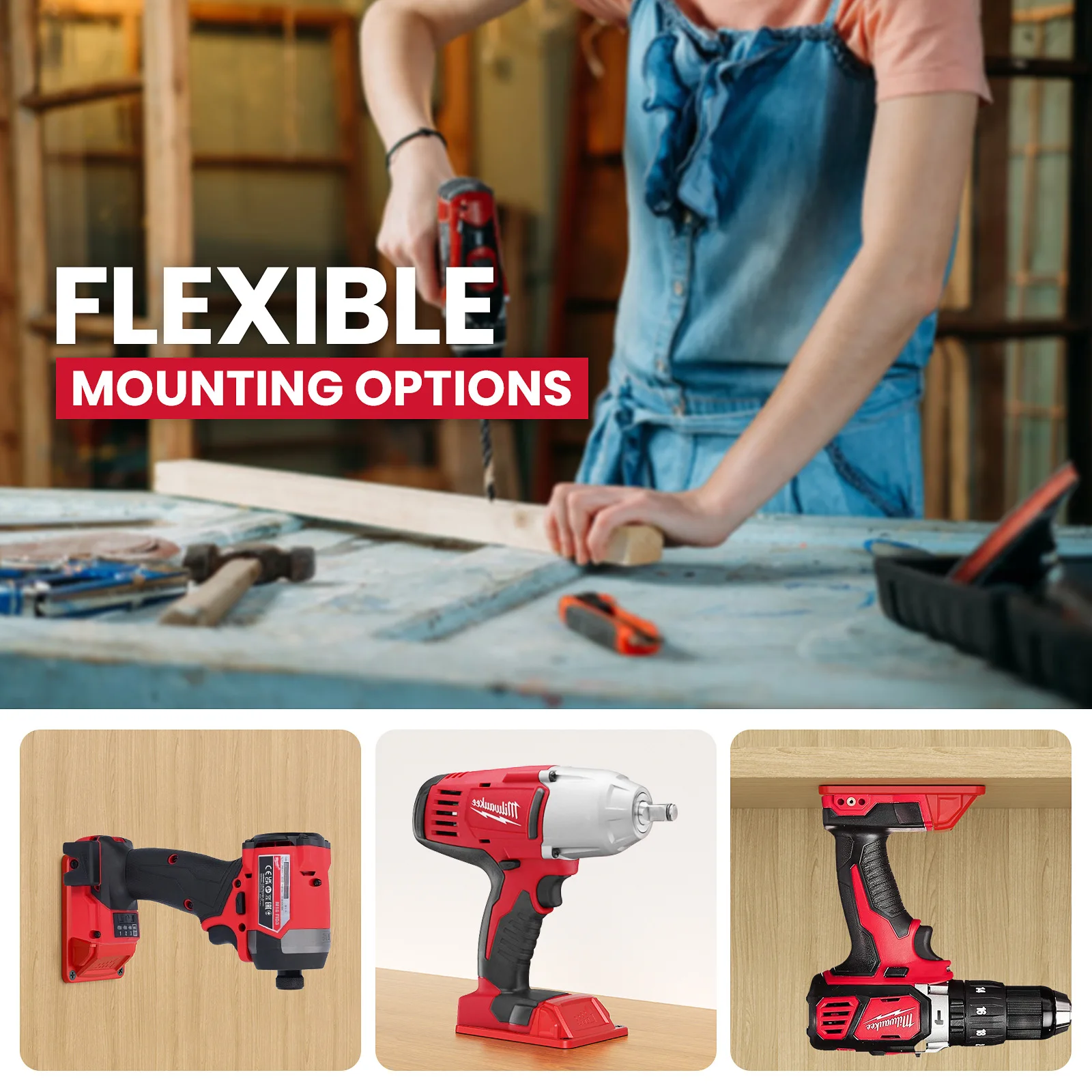 For Dewalt/Milwaukee/Makita/Bosch/Ridgid/AEG 18V Battery Tools Machine Holder Wall Mount Tool Bracket Fixe Device Tool Holder view 3