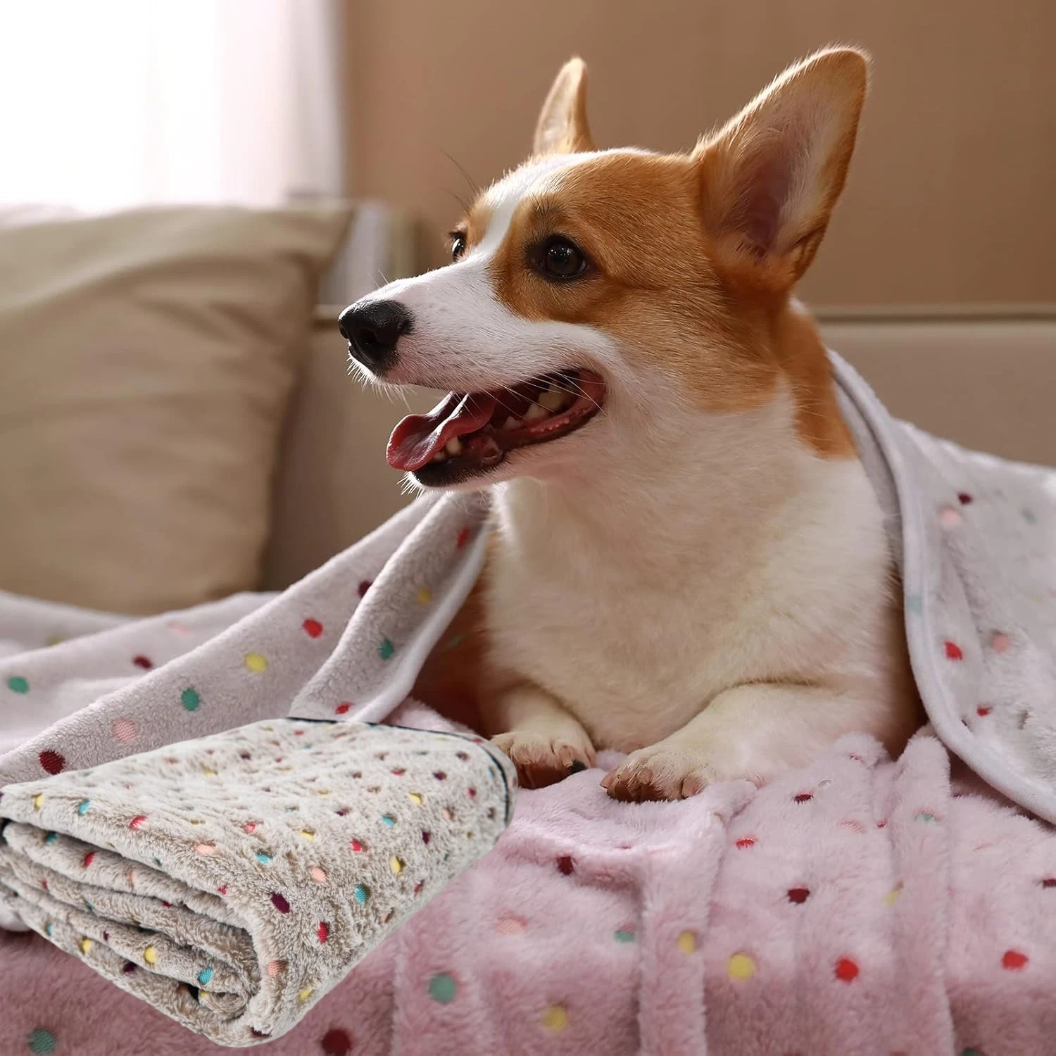 1pc Cozy Cat & Dog Bed Mat, Soft Reversible Fleece, Dot Pattern, Machine Washable, Warm Throw for Sofa, Home, Cuddly Blanket