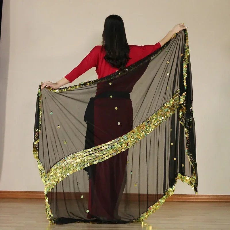 

Belly Dance Silk Veils Hand Thrown Scarf Shawl 230cm*140cm Malaya Silk Veil 3 Color Sequins Belly Dancer Accessories For Women