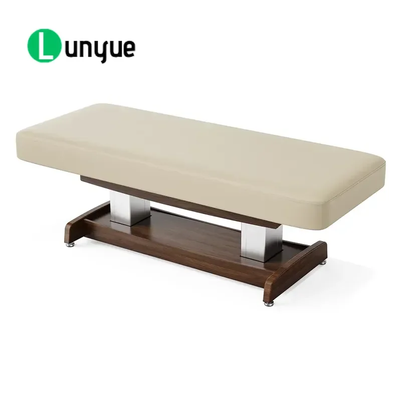 Luxury Electric Double Column Bed for SPA Body Skin Care Facial Eyelash Treatment Modern Wooden Beauty Furniture for