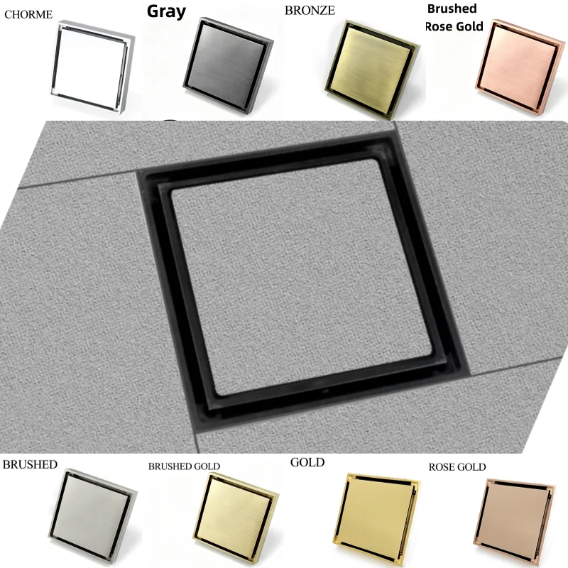 Brushed Nickel 10X10cm Square Shower Drain Tile Insert Anti Odor Brass Floor Drain Kit with Removable Grate Cover Hair Strainer