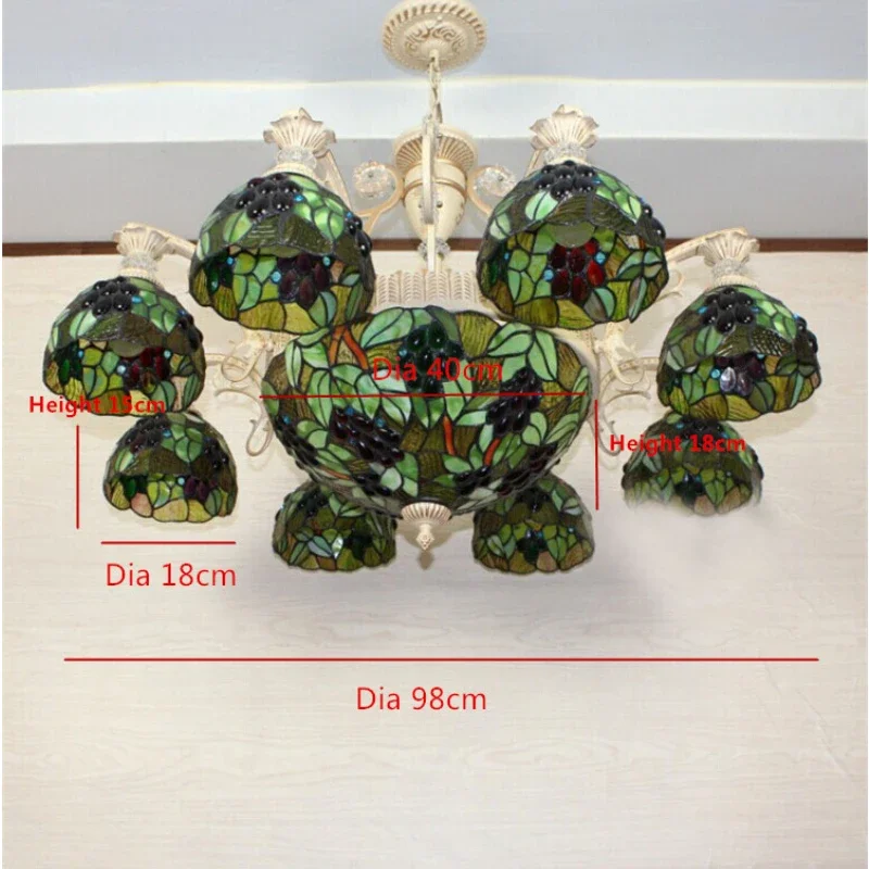 Tiffany Vintage Chandelier Stained Glass Grape LED Art Decor Lamp Hanging Light Dining Living Room Bedroom Ceiling Pendant Light