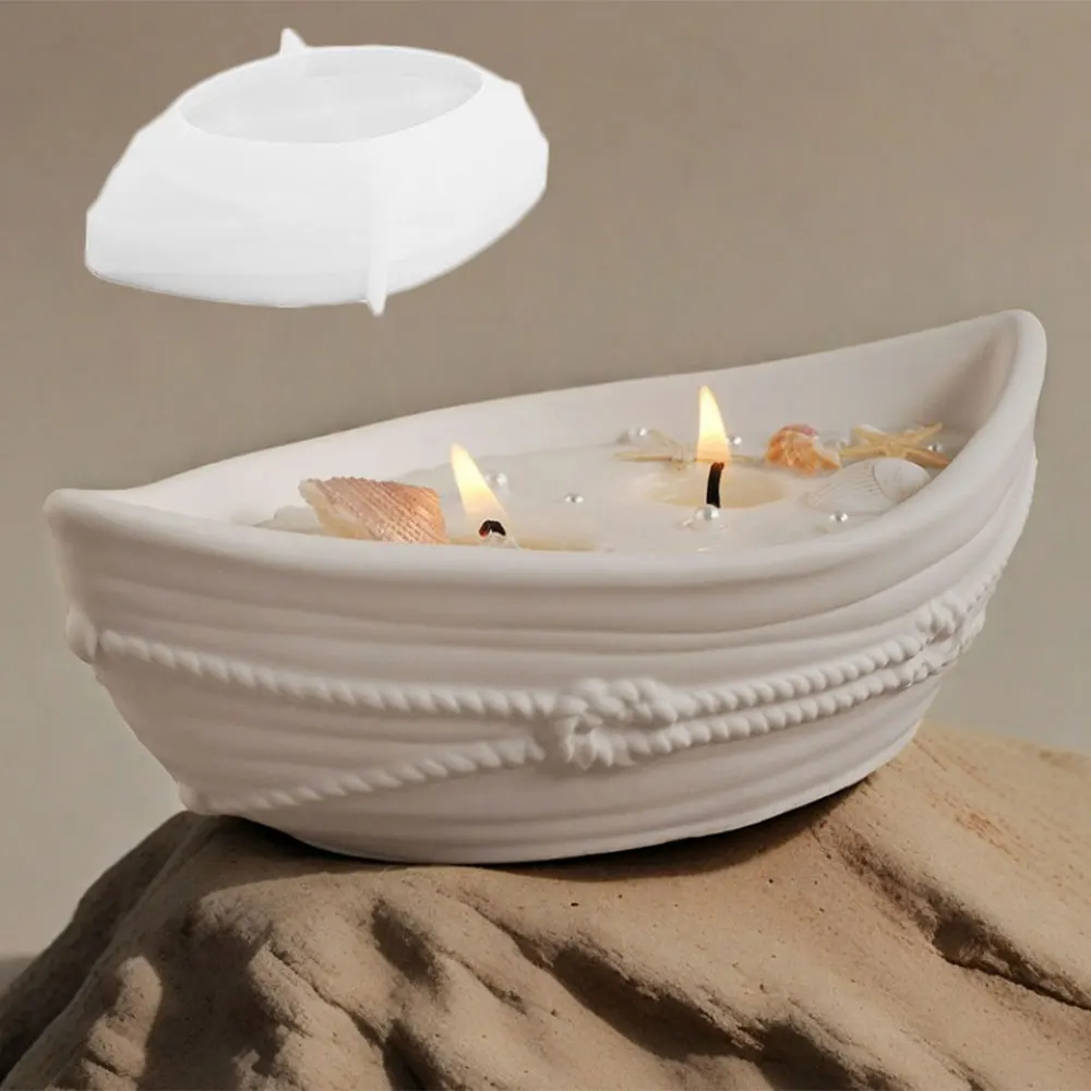 Canoe Shaped Storage Box Silicone Molds DIY Shell Conch Candle Vessel Concrete Ship Vase Succulent Plant Pot Mould Home Decor