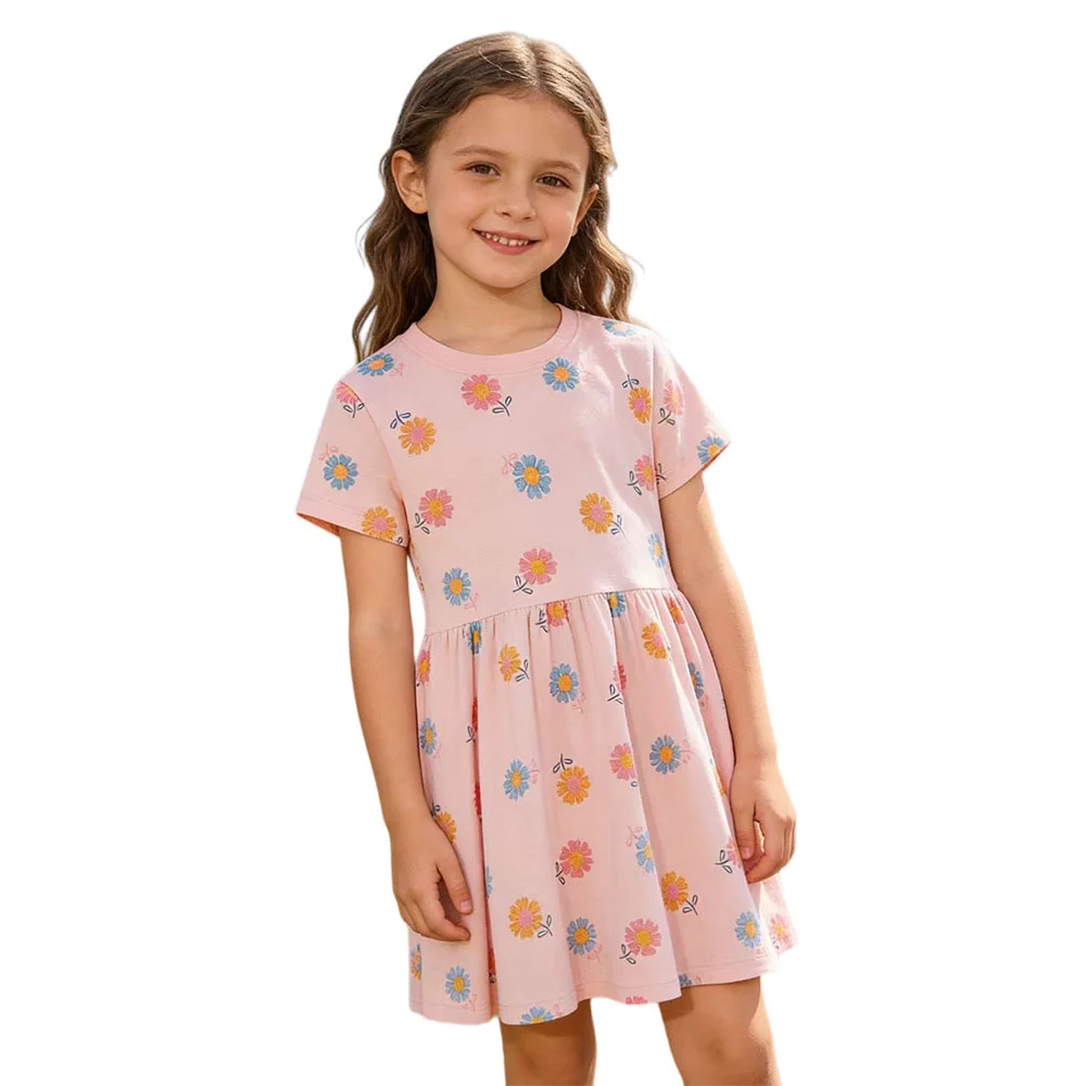 

Jumping Meters 2-7T Short Sleeve Baby Girls Dresses Summer Floral Girls Dress Kids Fashion Birthday Party Children's Dress