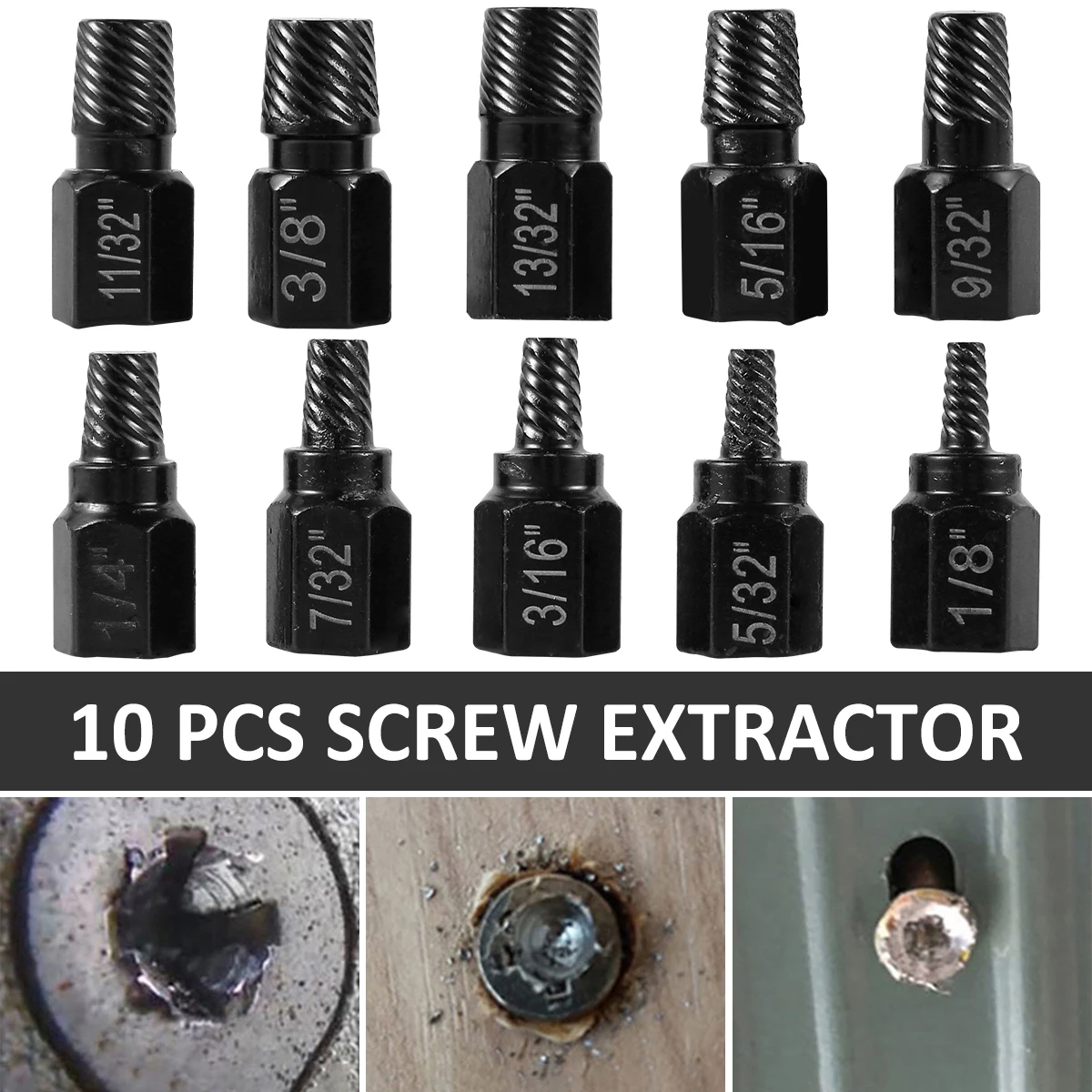 

10pcs Screw Extractor Kit Alloy Steel Metal Easy Out Drill Bits Broken Bolt Stud Remover Multi-Spline Damaged Screw Remover Set