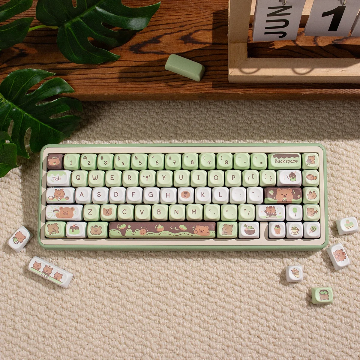 MOA bear dessert English mechanical keyboard keycaps PBT hot sublimation round 95 key adaptation 61/68/75 etc