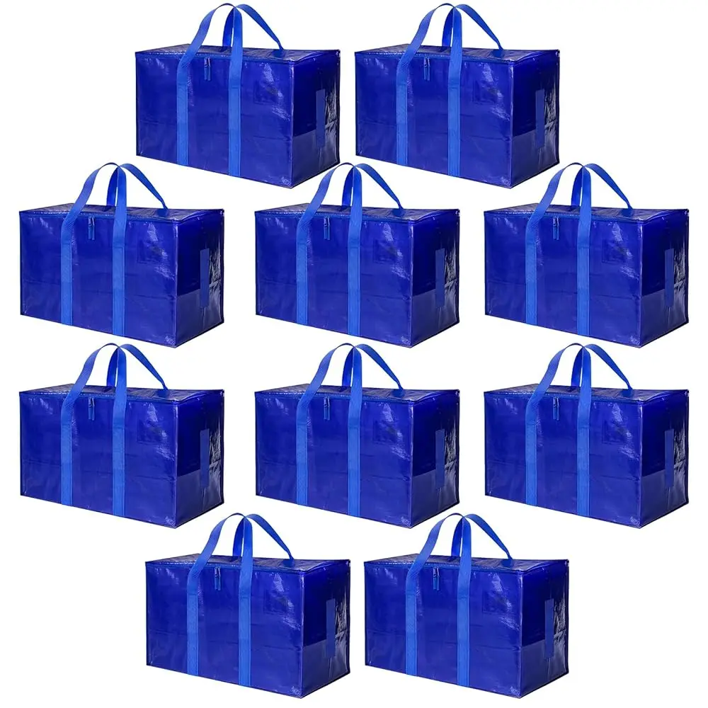 

Extra Large Moving Bags 10 Pack, Heavy Duty Storage Totes With Surround Handles & Zipper, For Clothes Packing, Moving Supplies,