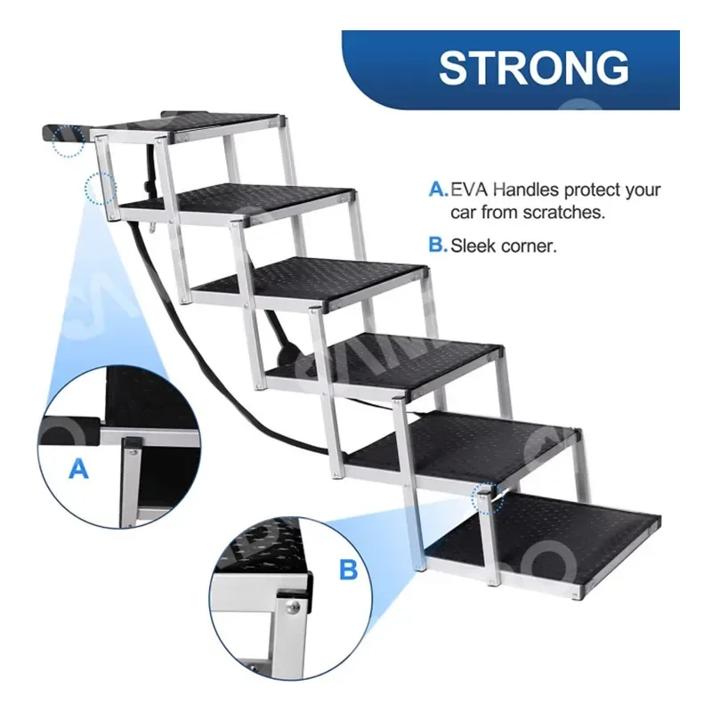 Escalera plegable de plástico antideslizante para mascotas, escalones grandes para perros