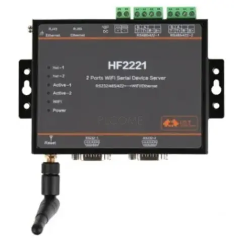 Industrial Grade 2 Ports Serial Device Server RS232/RS422/RS485 to Ethernet/Wi-Fi Converter Wireless TCP/IP/Telnet/Modbus Web