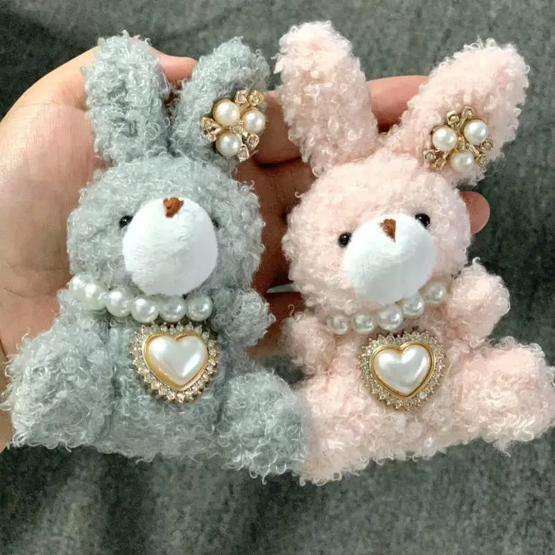 Sweet Cartoon Plush Collection: Long-eared Rabbit Stuffed Keyring for Females, Y2K Backpack Pendant and Phone Charm Gift