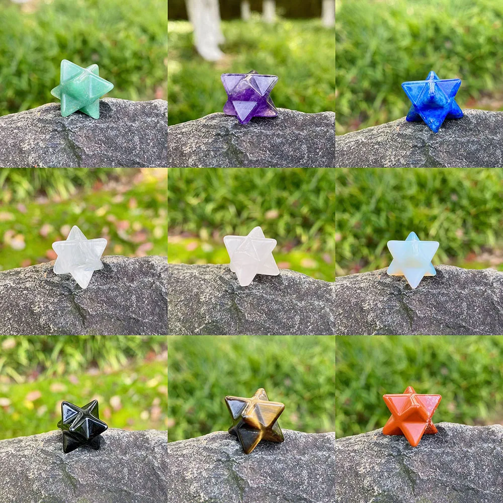 20mm Merkaba Star Stone Carving Gemstone Natural Healing Crystal Amethyst Agate Quartz Energy Mineral Craft for Home Decoration