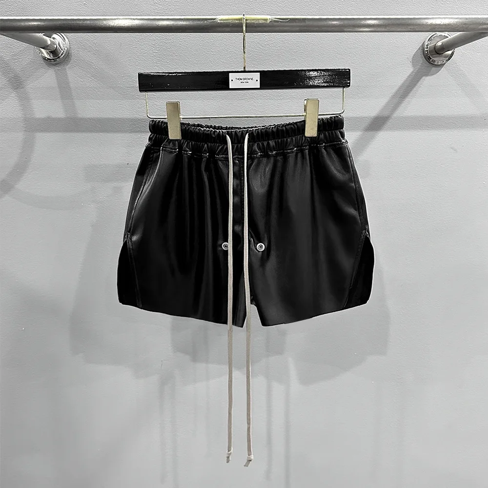 

High Quality Female Women's New Design Owens South Oil PU Leather Perforated Drawstring Elastic Short Pants