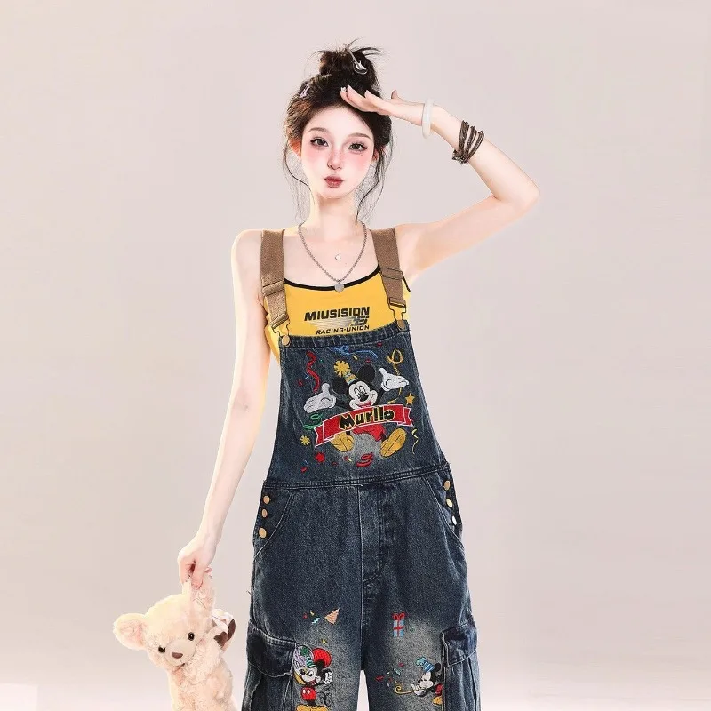 

jeans American Vintage Mickey Denim Overalls For Women Summer Wide Leg Loose Fit Casual Ins Trendy Street Style Long Denim Pants