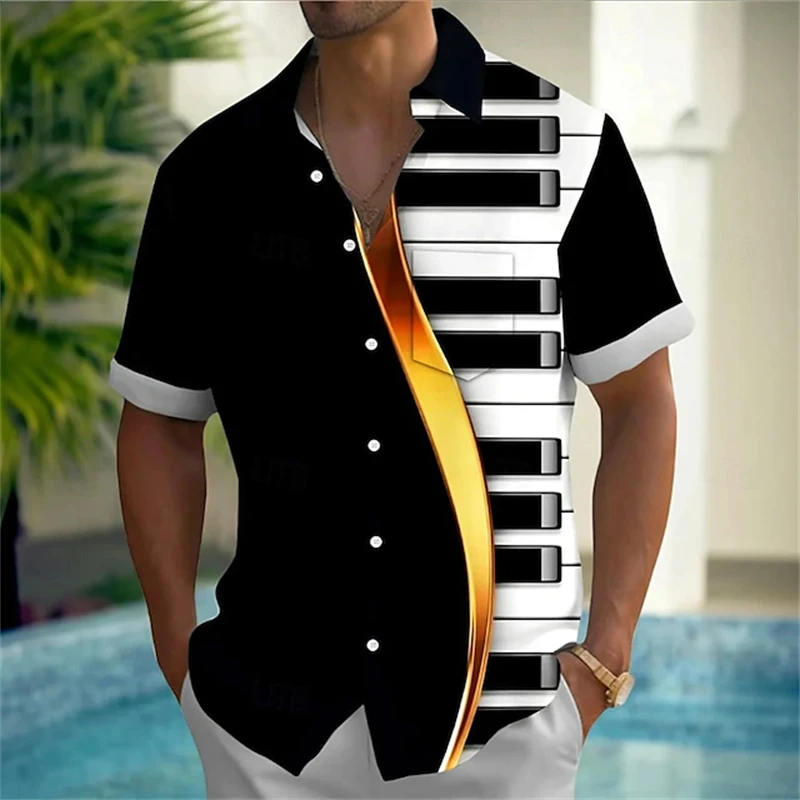 

New Summer Tropical Hawaiian Shirt Summer 3D Printing Musical Instrument Short-Sleeved Blouse Street Music Lover Button Shirts