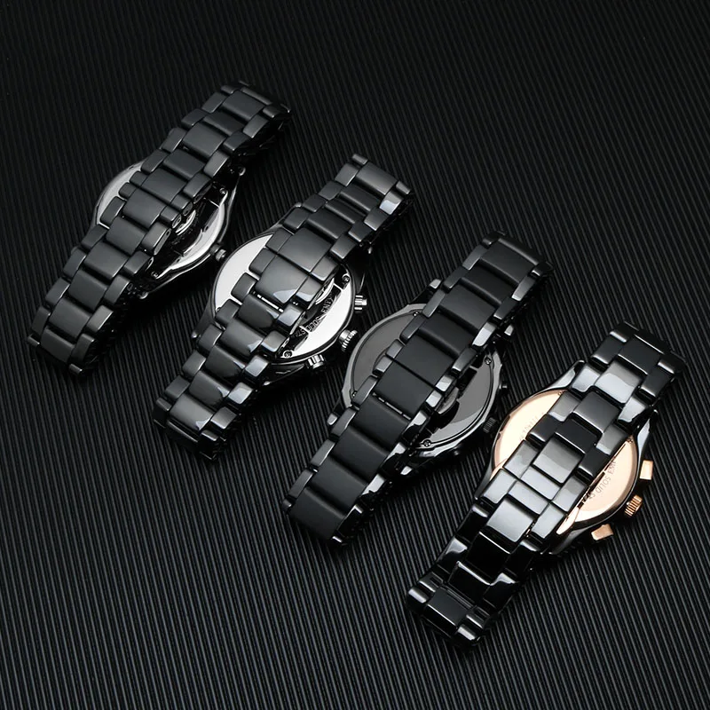 Black Ceramic Strap and Case Set for Armani AR1400 AR1410 AR1451 AR1452 Ceramic Strap and Case Watch Accessories