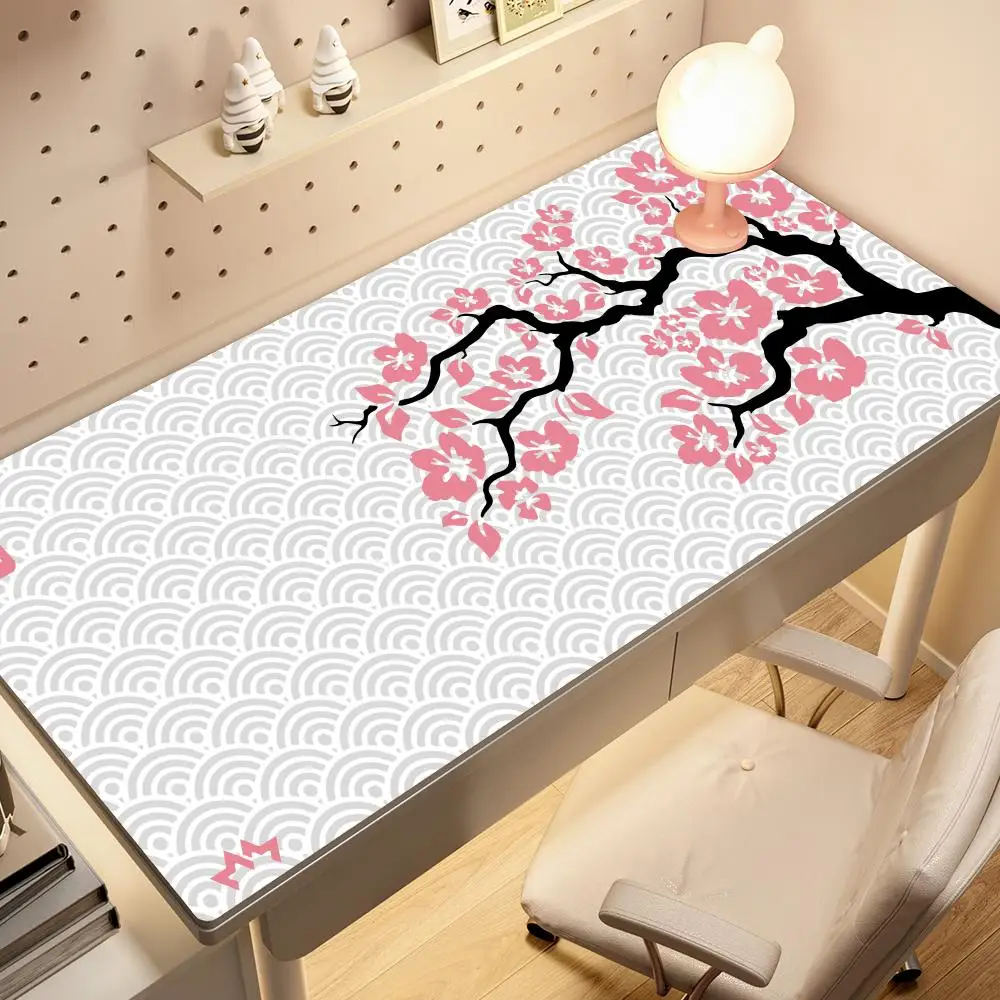 Alfombrilla de ratón japonesa con flor de cerezo, alfombrilla de escritorio gris para ordenador portátil, alfombrilla de ratón Sakura, alfombra de oficina de Anime, teclado de jugador, escritorios de ordenador