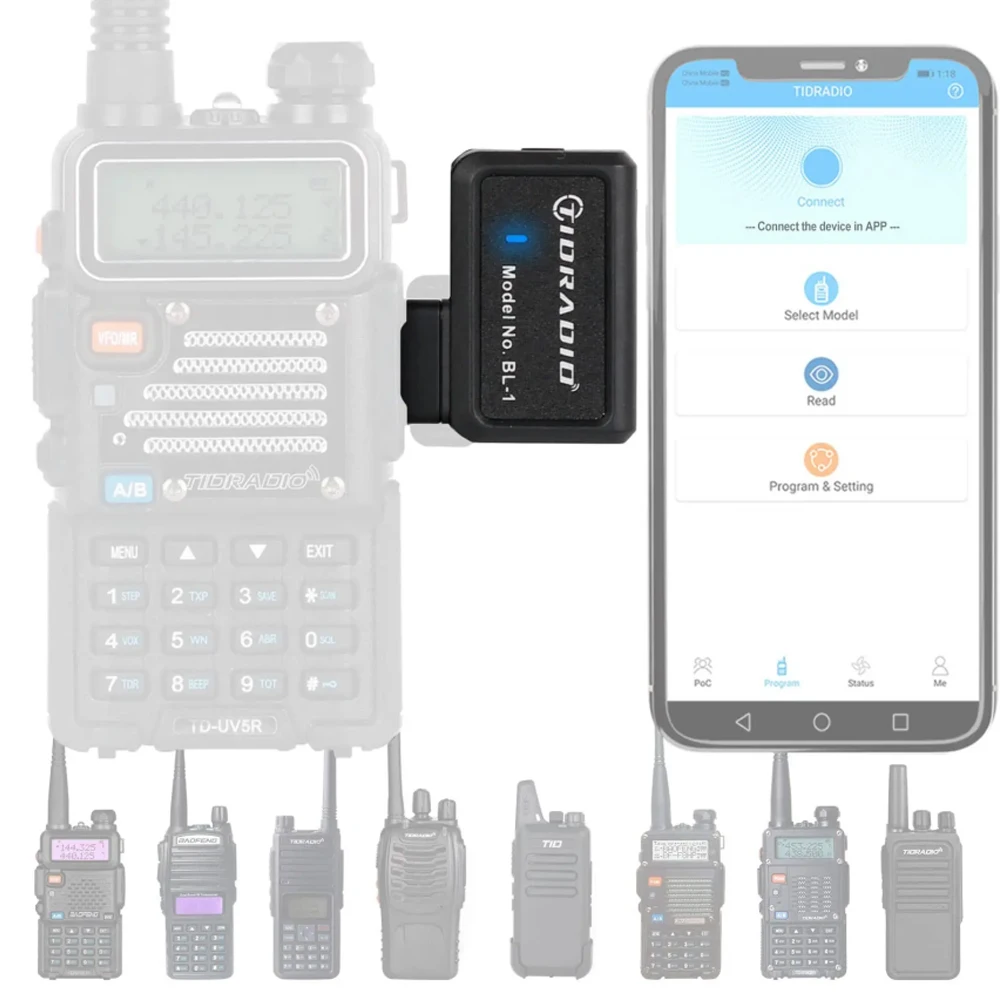 Talkie-walkie programmeur sans fil téléphone PC programmation Bluetooth pour BF UV-5R BF-888S Radio modèle Multiple pas de câble d'émission de pilote