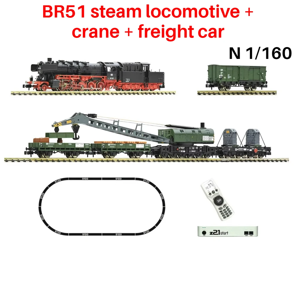 

FLEISCHMANN N-тип 1/160 игрушечный поезд BR51 паровоз + кран + грузовой автомобиль 5170004 DCC поезд набор игрушка для мальчика в подарок