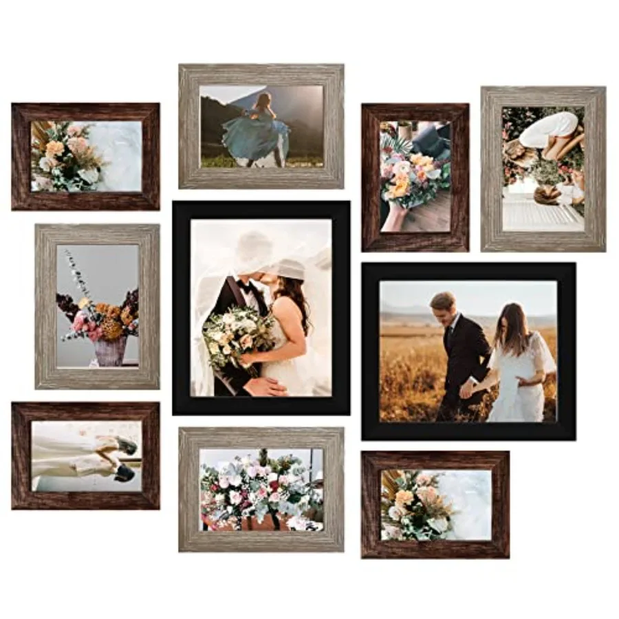 Picture Frames Collage Wall Decor 10-Pack, Gallery Wall Frame Set with 8x10 5x7 4x6 Frames in 3 Different Finishes