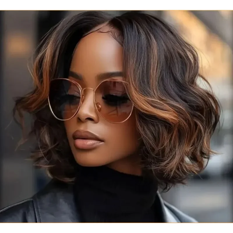 

1B/30 Highlight Body Wave Short Bob Wigs Human Hair 100% Human Hair PrePlucked Loose Wave 4x1 T Part Lace Closure Wig for Women