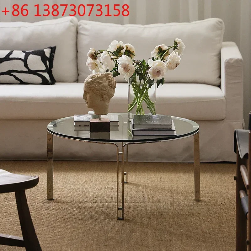 

Stainless steel glass coffee table round Nordic light luxury medium and ancient style home living room minimalist tablesss