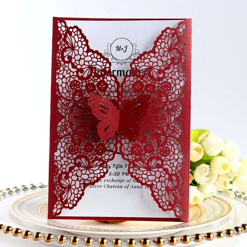 50szt Butterfly Hollow Laser Cut Wedding Invitation Card Covers Dostosowane Urodziny Zaręczyny Dekoracje Ślubne Materiały Imprezowe