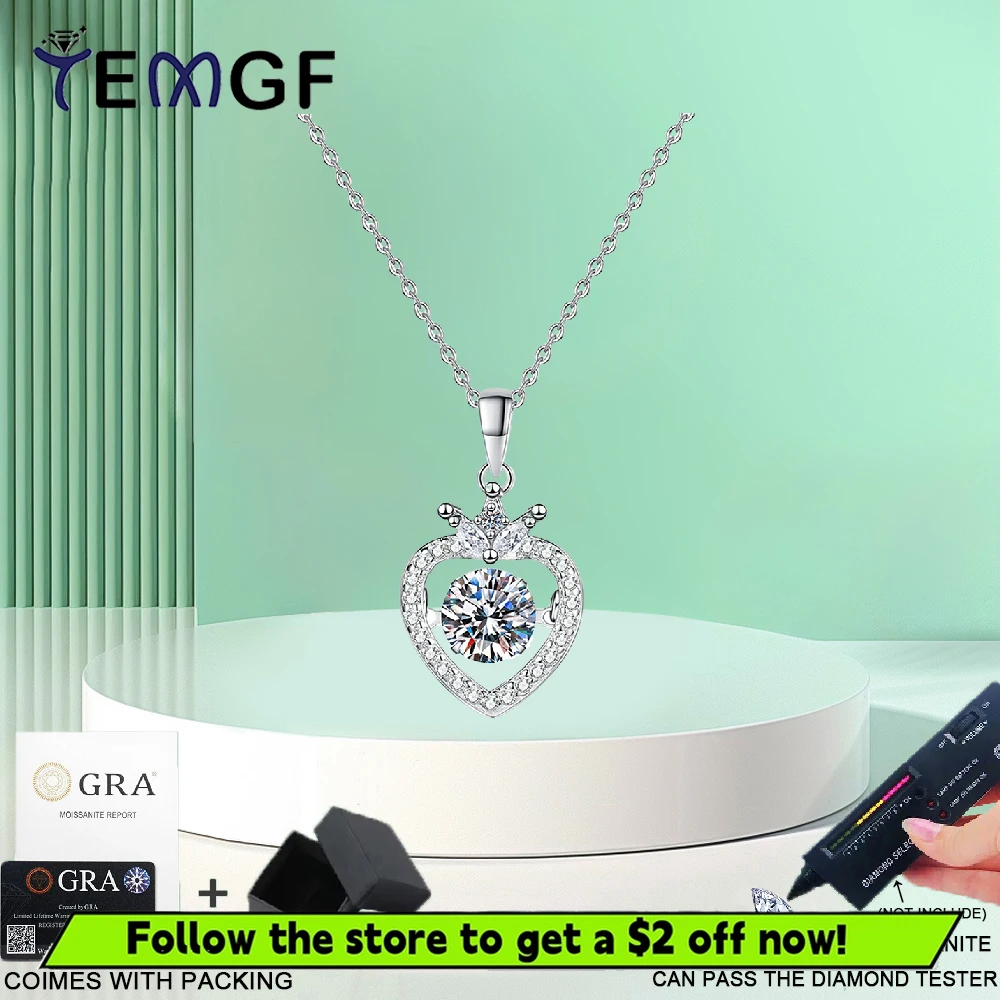

TEMGF Moissanite/Zircon Pendant Necklace S925 Sterling Silver Chain for Women Sparkling Fine Jewelry