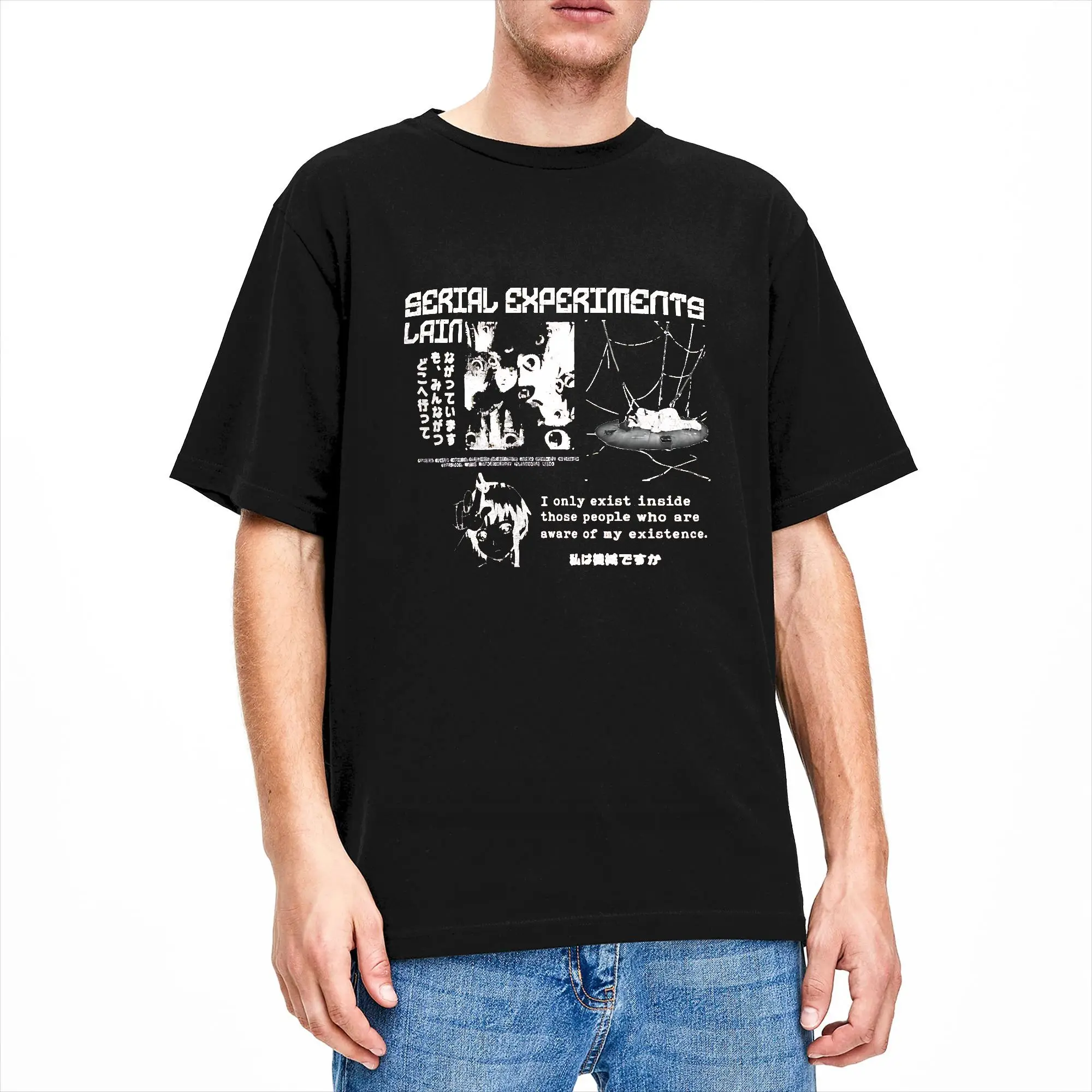Serial Experiments Lain Cotton T Shirt For Men Summer  Vintage T-Shirts Fashion Tees Big Size Pattern Tops