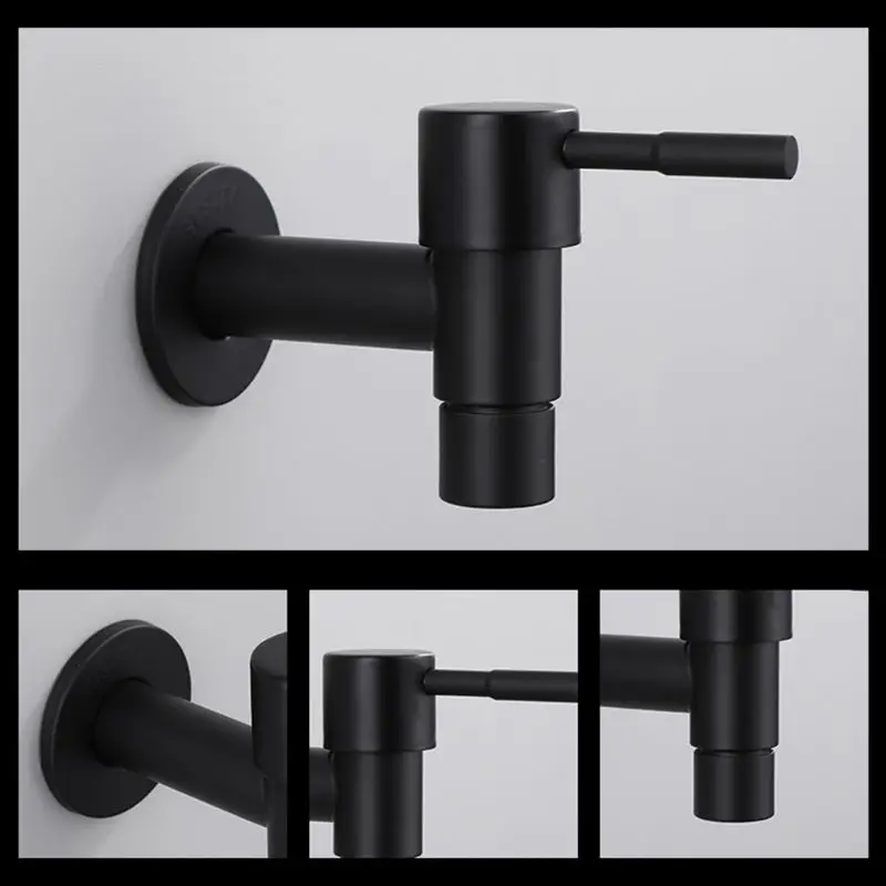 Black Stainless Steel Outdoor Garden Wall Mounted Bathroom Washing Machine Faucet Water Tap Bath Toilet Mop Pool Water Taps