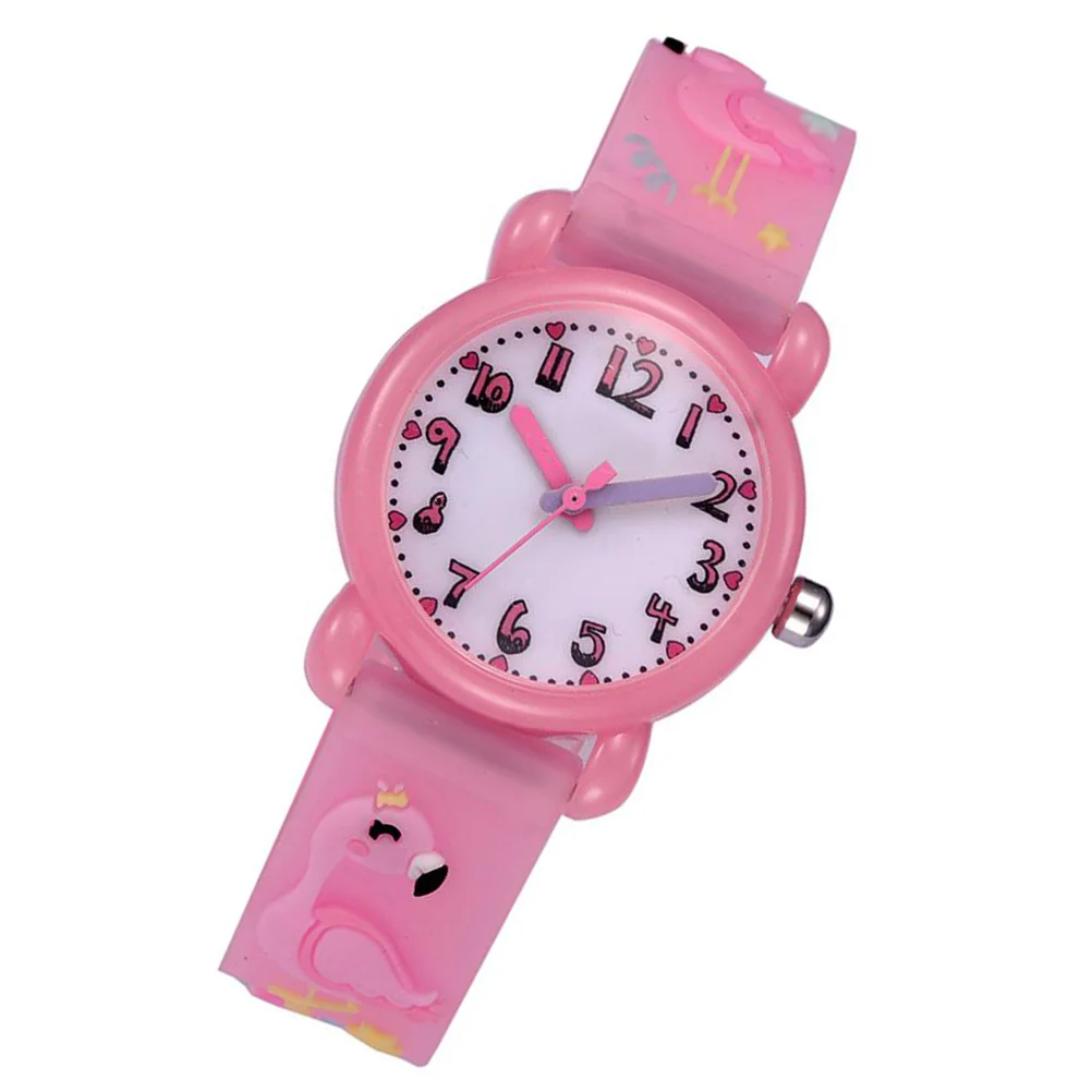1Pcs Watch Waterproof Cartoon 3D Flamingo Pattern Pink Wristwatch Durable for Gift Watch