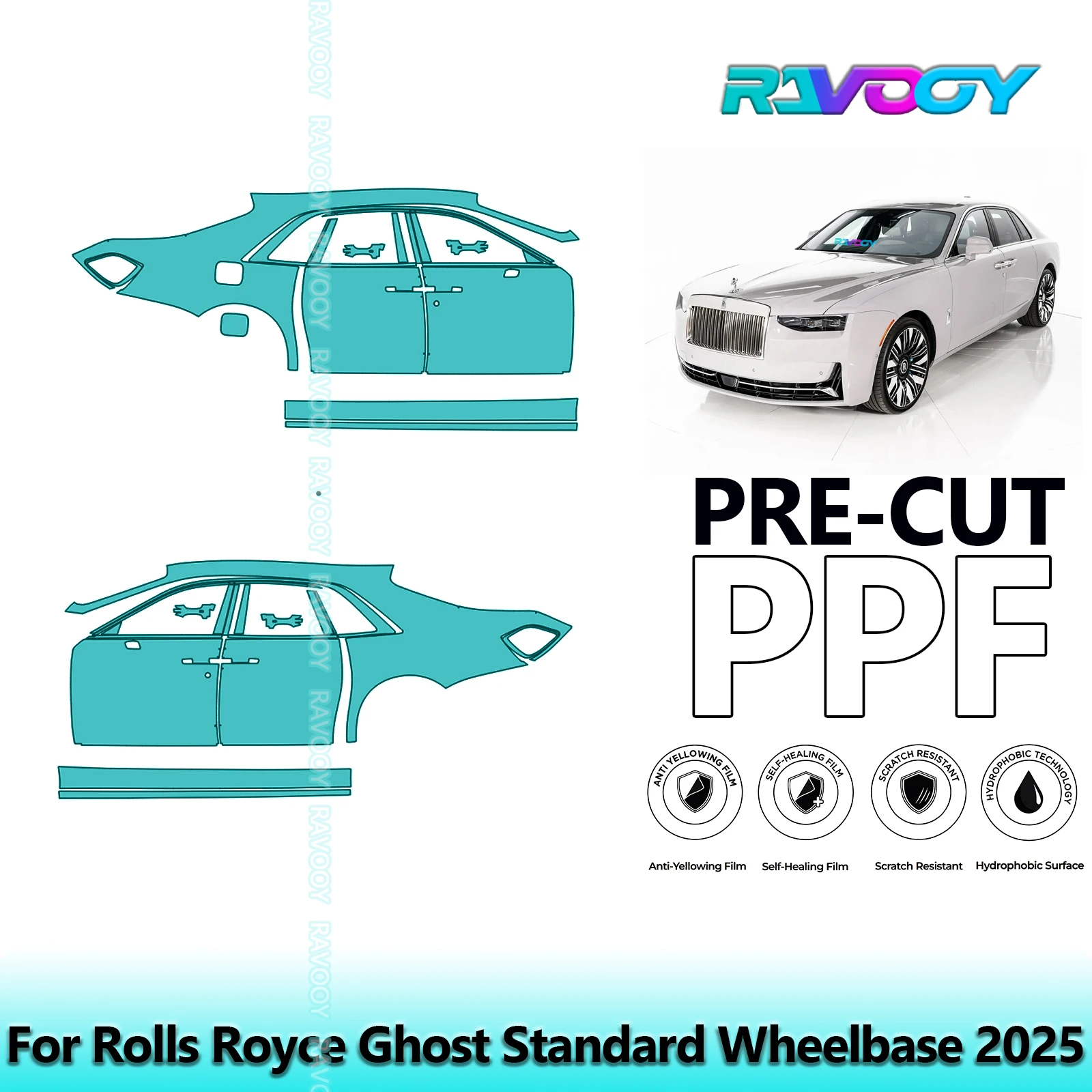 

For Rolls Royce Ghost Standard Wheelbase 2025 8.5mil Clear Matte Pre-Cut PPF Door & A/B Pillar Kit TPU Paint Protection Film Set