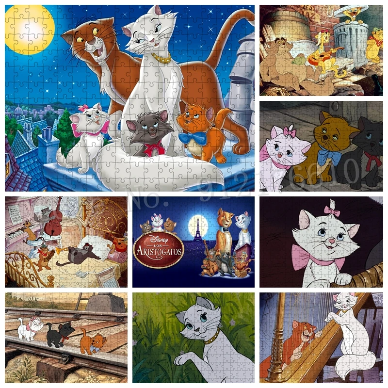 Walt Disney Cats Jigsaw Puzzles for Kids Cartoon Animals Films The Aristocats Modern 300/500/1000 Pieces Educational Game Decor