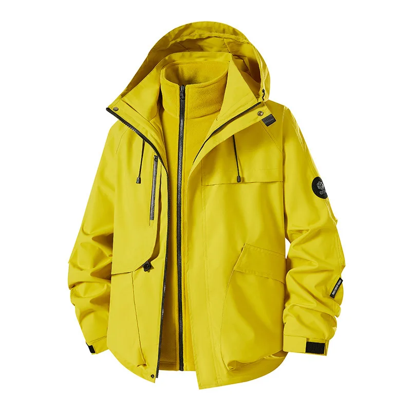 Men Women 3 in 1 Waterproof Jacket Fleece Lined Windproof Hiking Coat Outdoor Climbing Trekking S-4XL