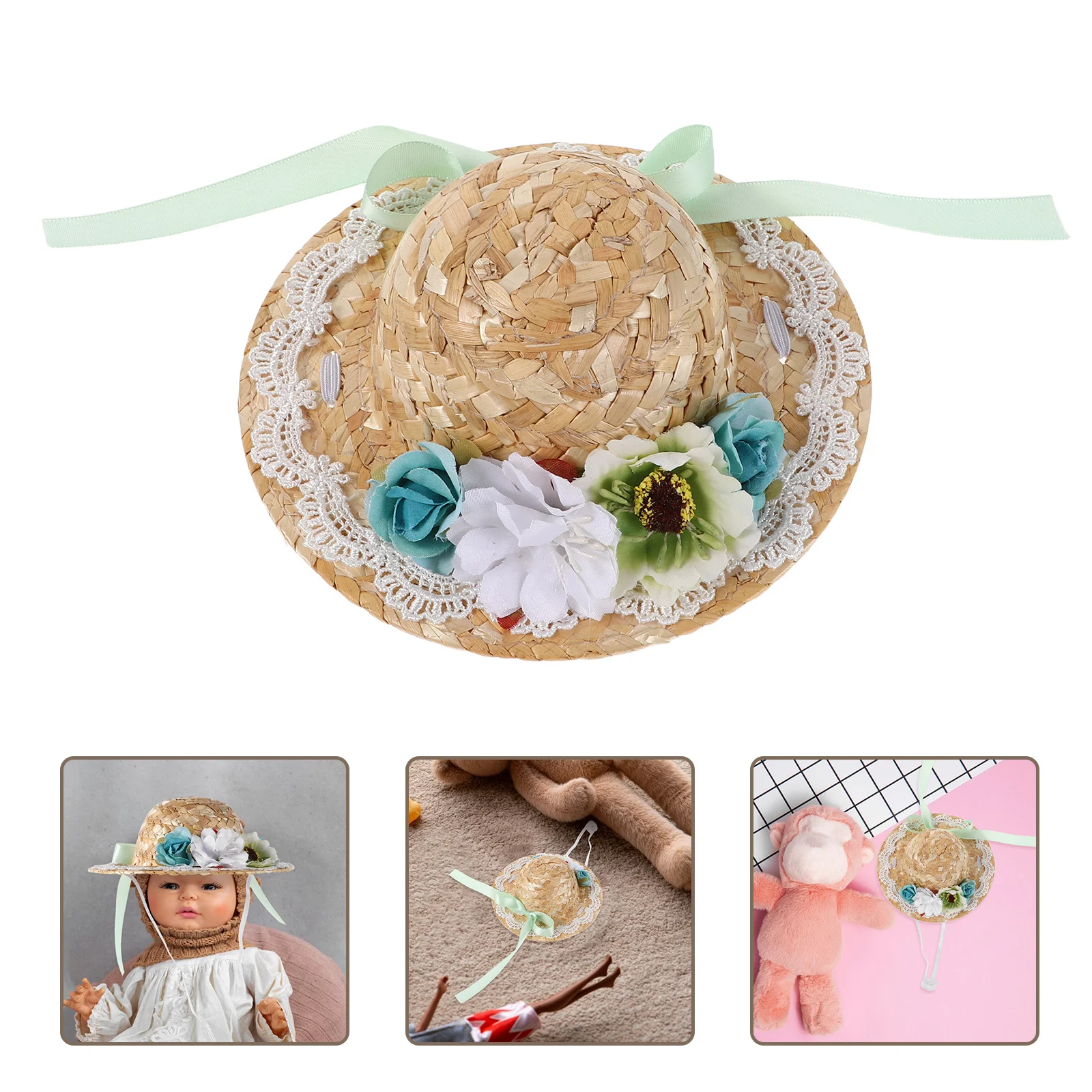 Mini chapeau de paille micro-paysage, design tressé, idéal pour les présentations d'artisanat, accessoires de bricolage, ornement élégant et miniature