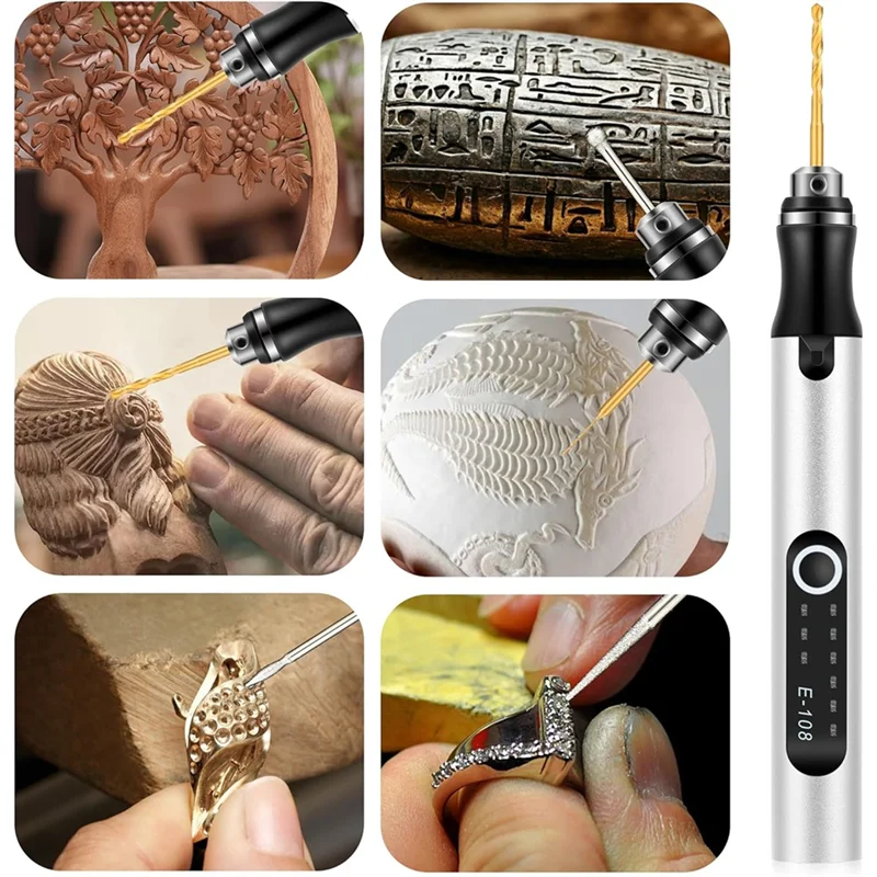 AT21-Overload Protection Electric For Wood, Metal Glass Engraving Pen With USB-C Charging, 3-Speed Settings, For Beginners