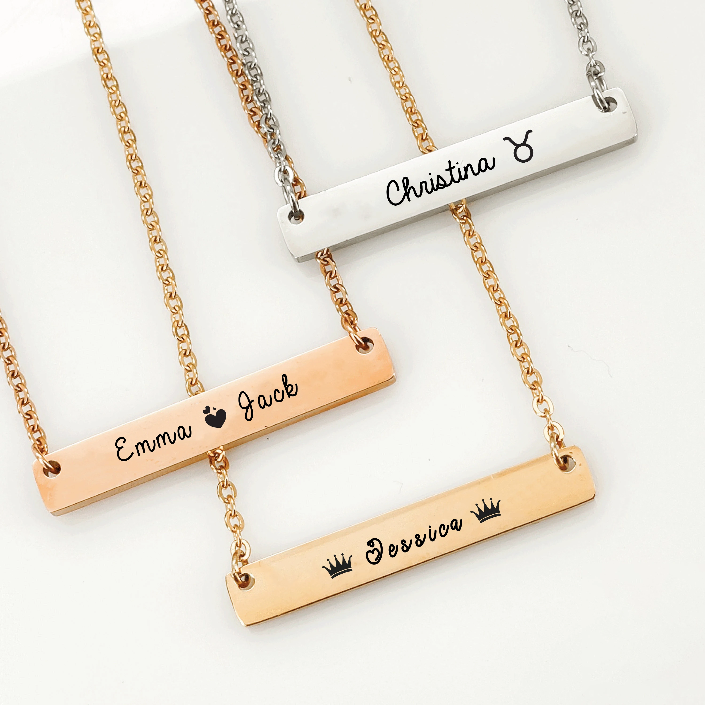 

Personalize Bar Engraved Name Necklace Gold Stainless Steel Custom Minimalist Text Necklace Family Name Pendant Gift for Mom