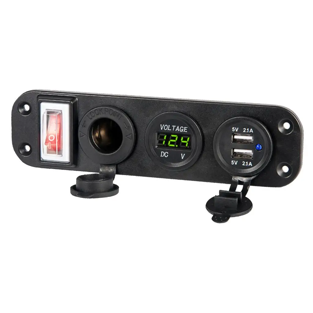 Marine Dual USB Charger Socket Panel Digital Voltmeter Cigarette Lighter Plug Waterproof Accessory for