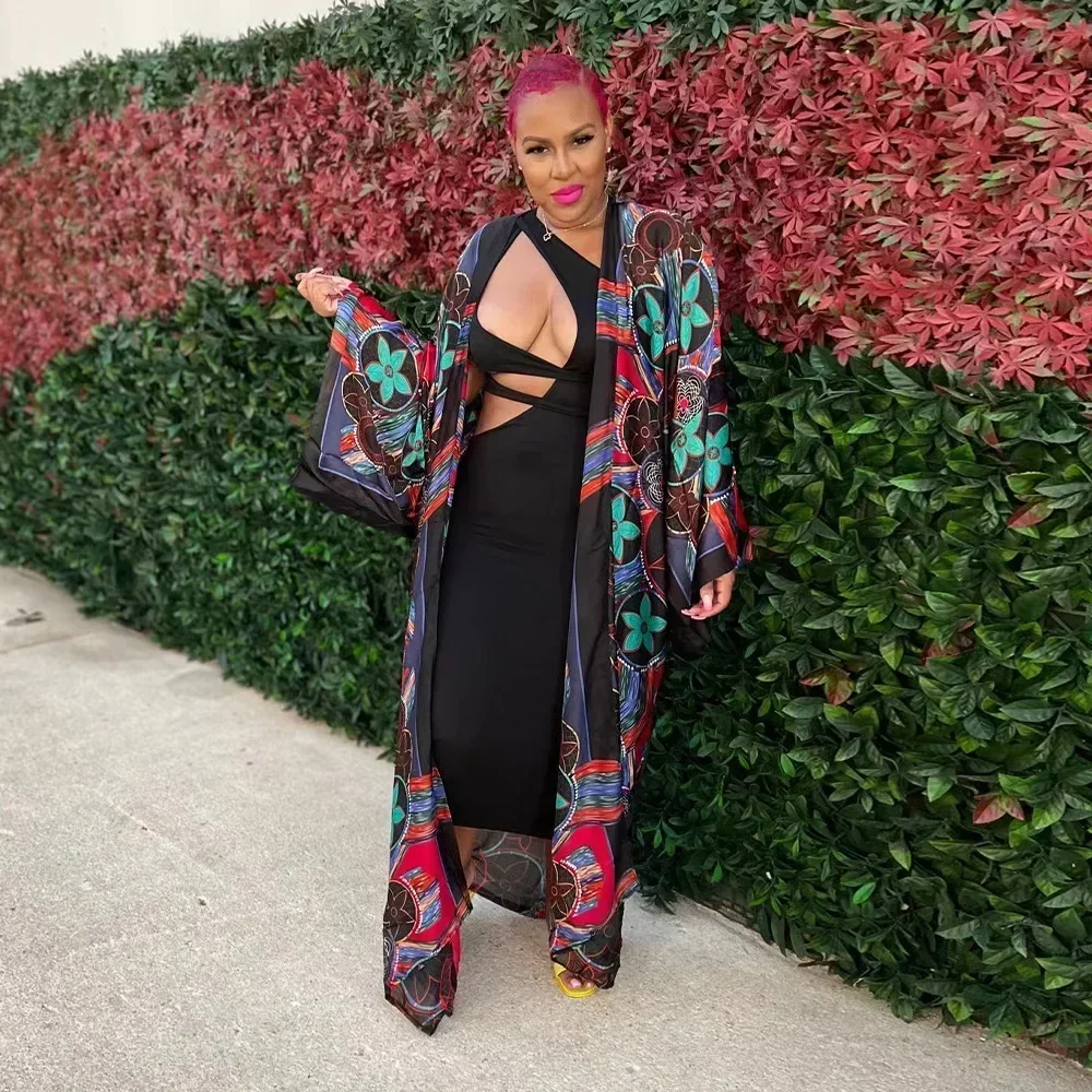 Boho Printed Loose Casual Long Kimono Maxi Dresses Batwing Sleeve Trench Coat Tunic Autumn 2023 Women Beachwear