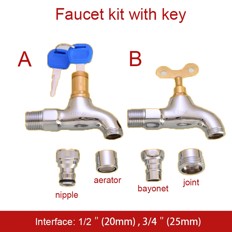 Anti-theft Faucet Water Tap with Lock Key Alloy/Brass Body Single Hole Key Switch Faucet Bibcocks for Outdoor Garden