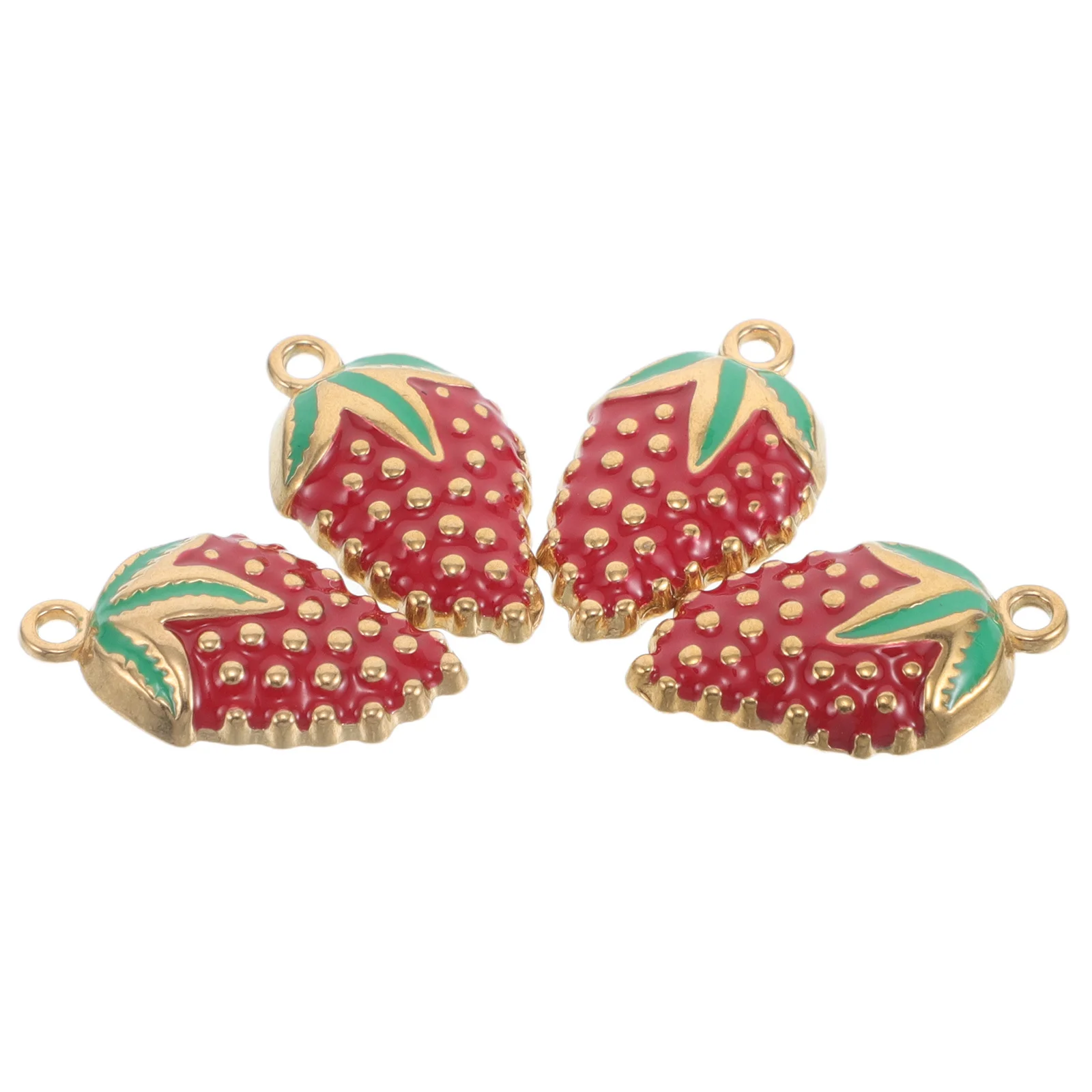 4Pcs Enamel Strawberry Pendants Stainless Steel Fruit Charms Flatback Mini DIY Jewelry Making Necklace Bracelet Gifts