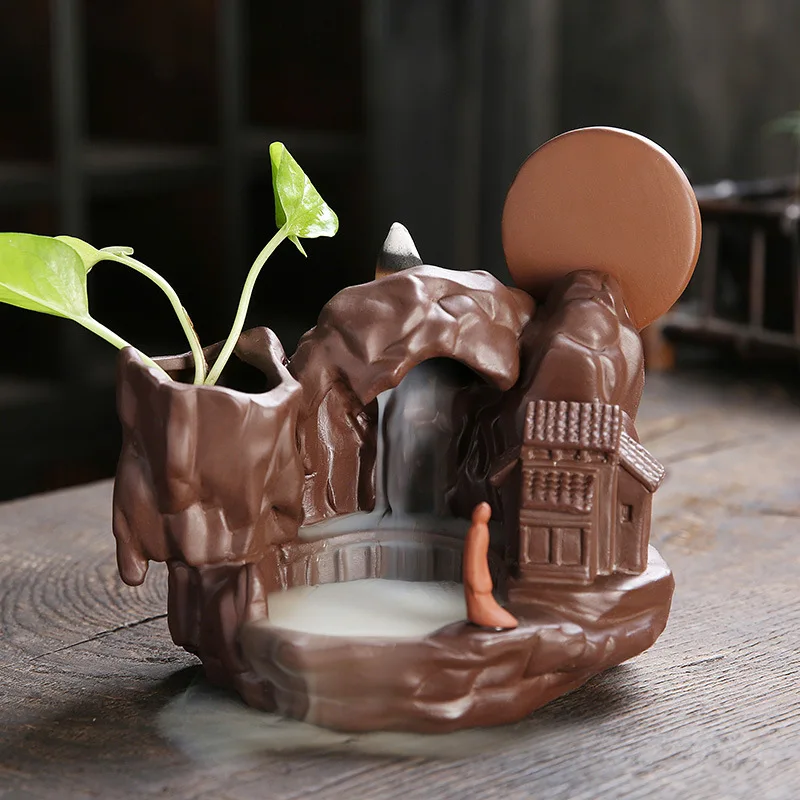 

Purple Clay Backflow Incense Burner Zen Ornament Creative Hydroponic Rising Sun Sandalwood Backflow Aromatherapy Burner Original