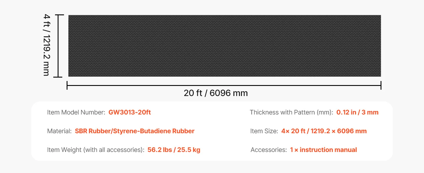 SucceBuy Garagenbodenrolle 3 mm dick, Gummi-Diamantplatten-Bodenschutzmatte, rutschfest, verschleißfest, für Lagerhallen, Fitnessstudios, schwarz – Detail 14