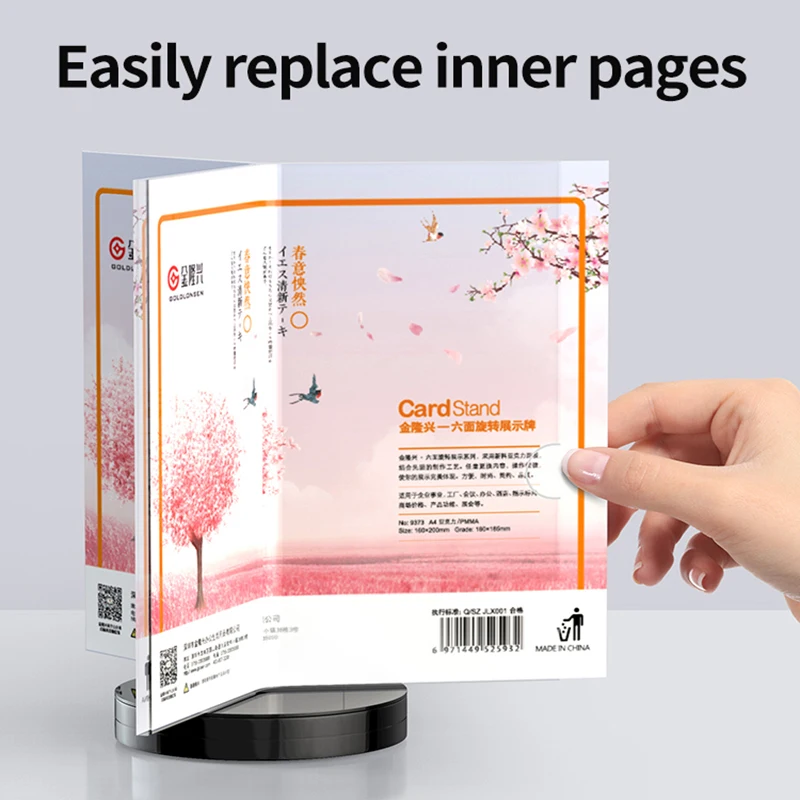 360 Degree Rotating Restaurant Menu Sign Holder Display Stand Three Side Coutertop Acrylic Table Number Poster Picture Frame