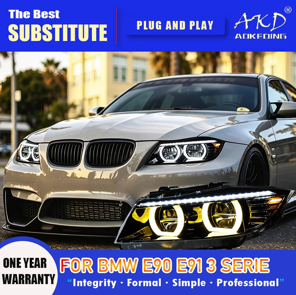 AKD Head Lamp for BMW E90 LED Headlight 2005-2012 Headlights 320i 325i 318i DRL Turn Signal High Beam Angel Eye Projector Lens