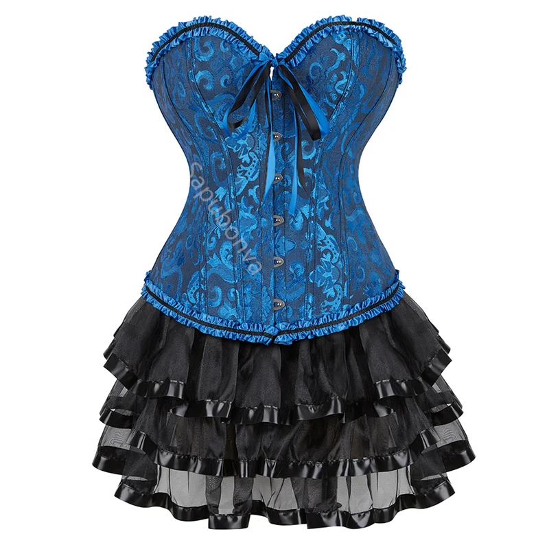 Sapubonva sexy corsets for women plus size costume overbust burlesque corset and skirt set tutu corselet victorian fashion gowns