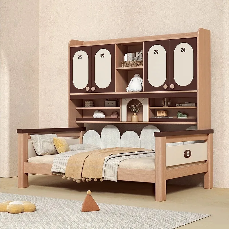 

All solid wood wardrobe bed children's top cabinet bed pullable retractable bookcase integrated bedside