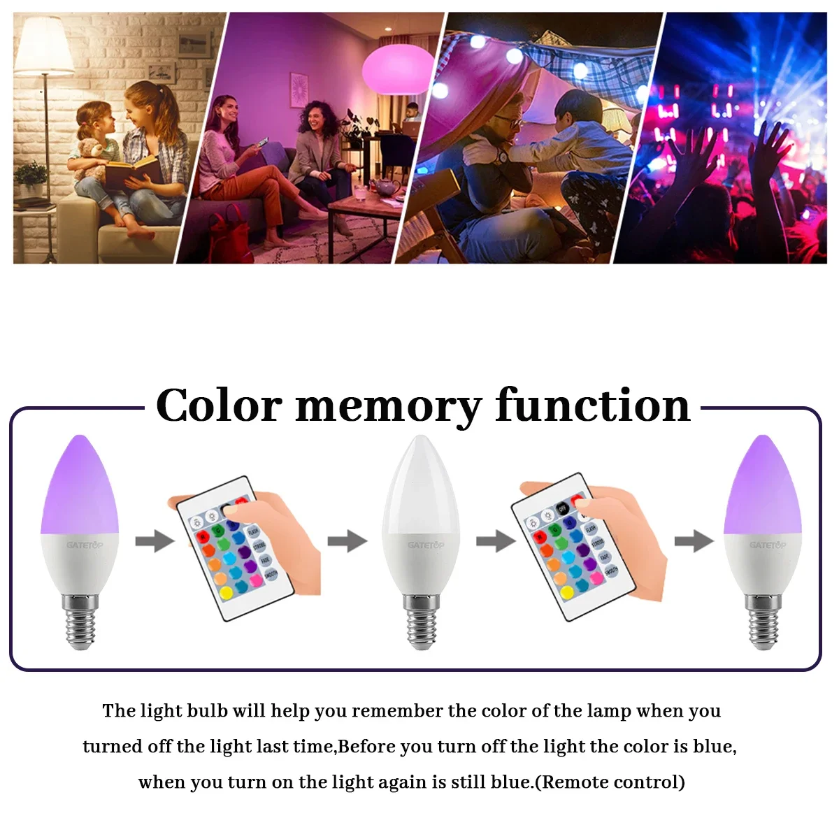 1-10PCS E14 Candle LED Bulb RGB 24 Key Remote Control Dimmable 6W AC220V 110V Colorful Change for Bedroom Living Room Lamp