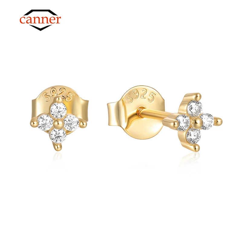 CANNER Cut D Color Moissanite Stud Earrings for Women S925 Sterling Silver Flower Piercing Sparkling Earrings Fine Jewelry Gifts