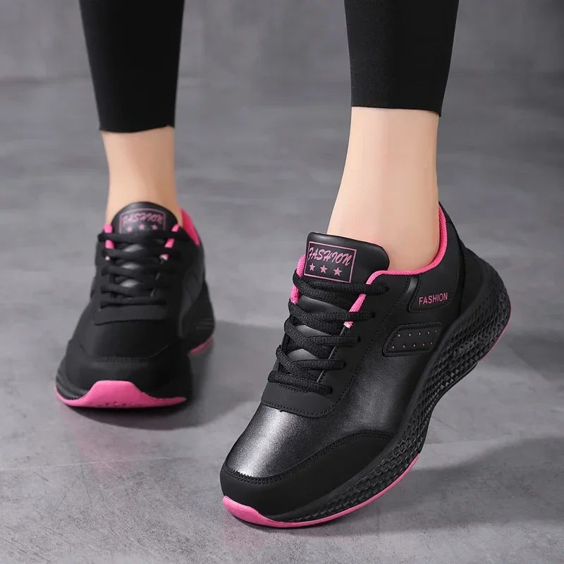 High Quality Waterproof Autumn Running Shoes Women Leather Non-slip Casual Sneakers Ladies Lightweight Fitness Walking Shoes