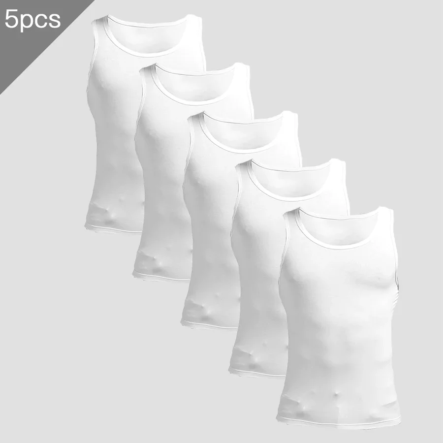 5PCS Men's summer trendy slim-fit hurdling style, modal, wearing a white undershirt underneath, men's tight-fitting